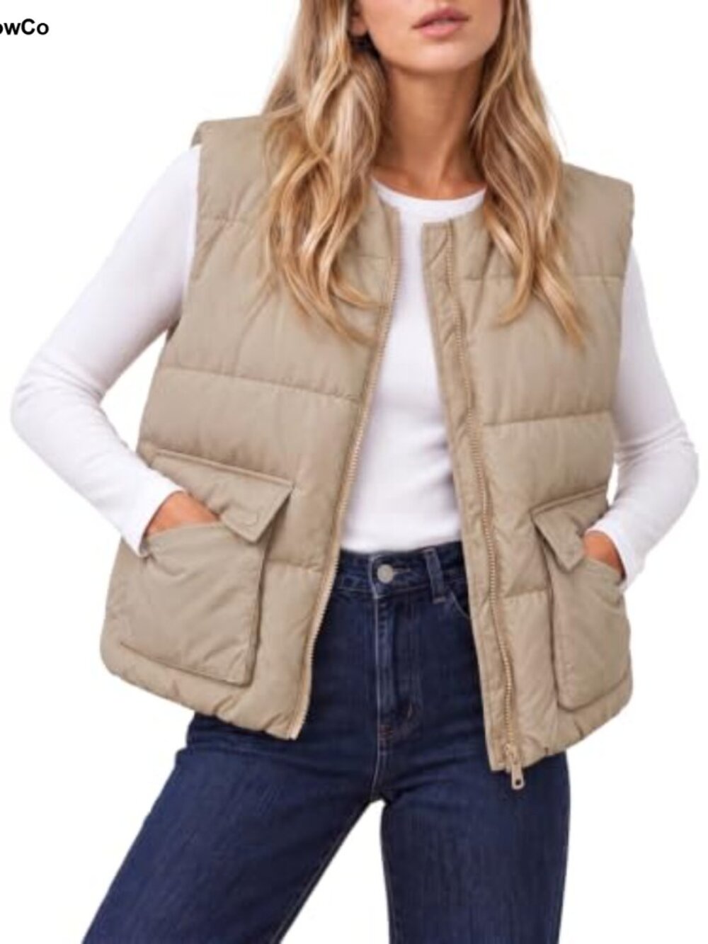 Quilted Cropped Puffer Vest Zip Up Sleeveless Outerwear with Pockets